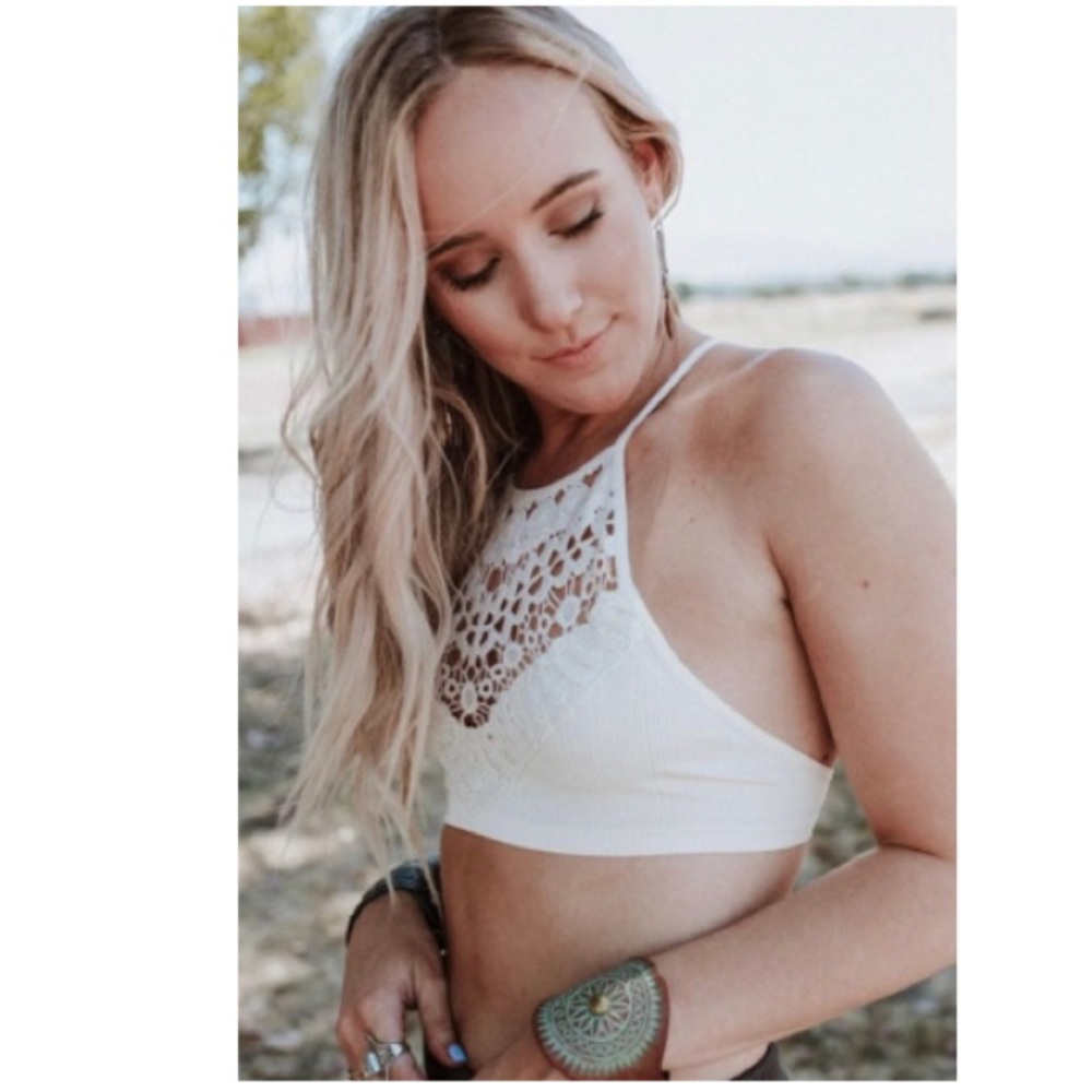 Crochet High Neck Crop Top Bralette Women - Picture 2 of 6